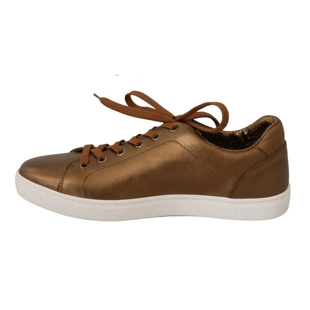 Dolce & Gabbana Golden Metallic Leather Sneakers - Picture 3 of 9